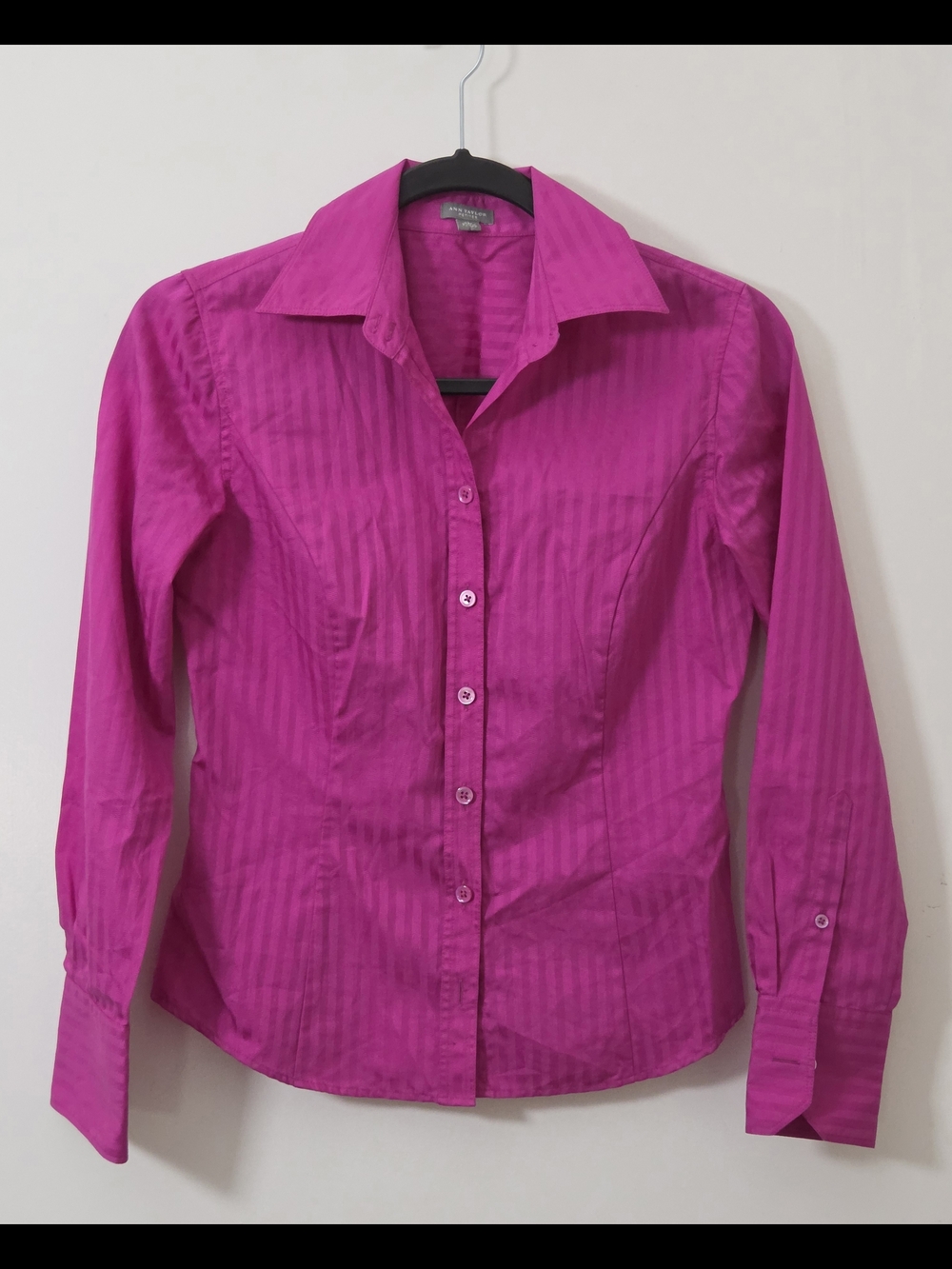 Ann Taylor Petites Slim Fit Button-Down Shirt in Vibrant Fuchsia
